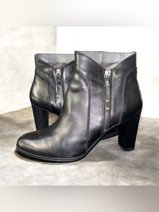 Adrienne Vittadini Shoes - ADRIENNE VITTADINI Taki Soft Calf Black Leather Booties with Side Zipper Details